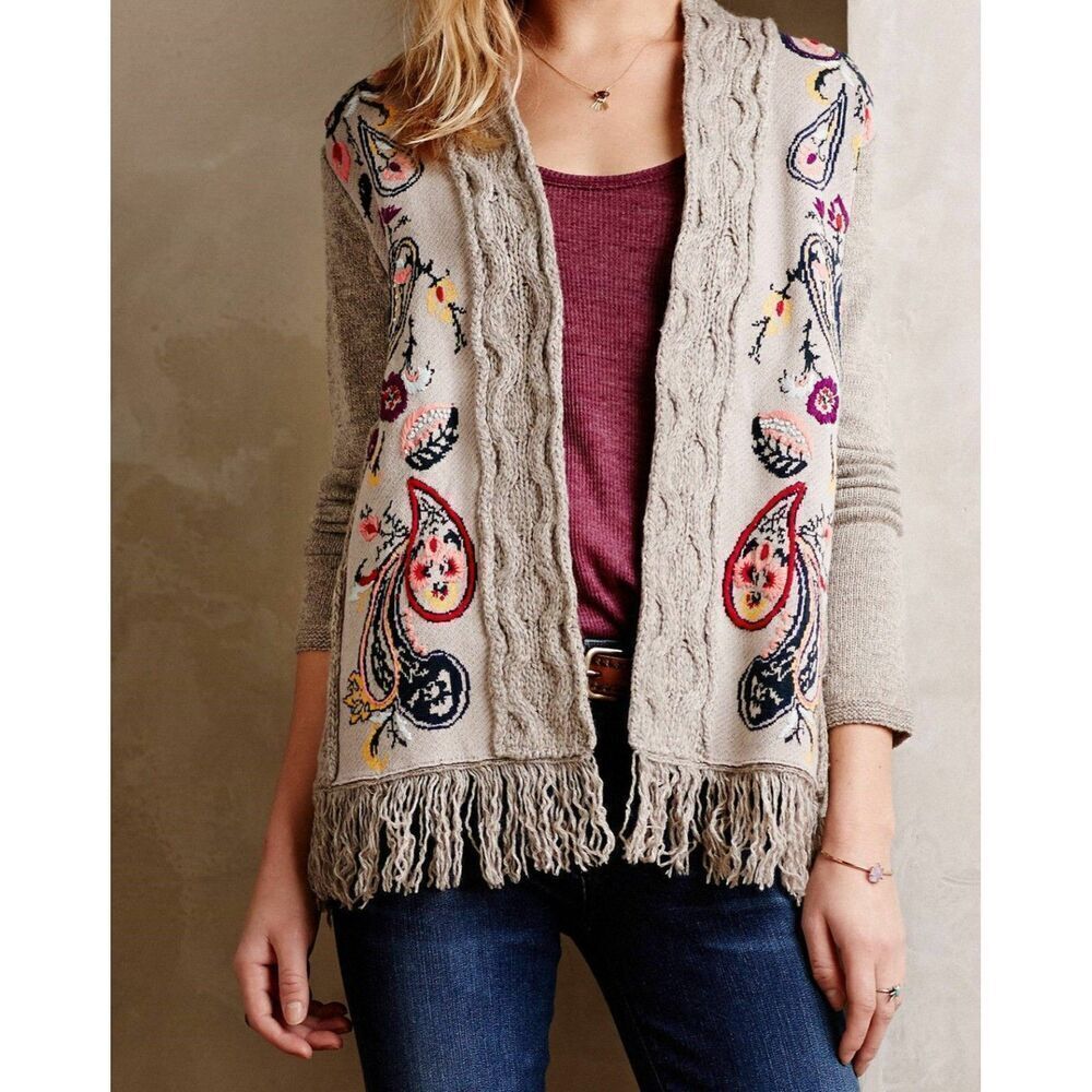 Sleeping On Snow Women Size M Folklore Embroidered Cardigan Paisley Sweater Boho - Picture 8 of 15